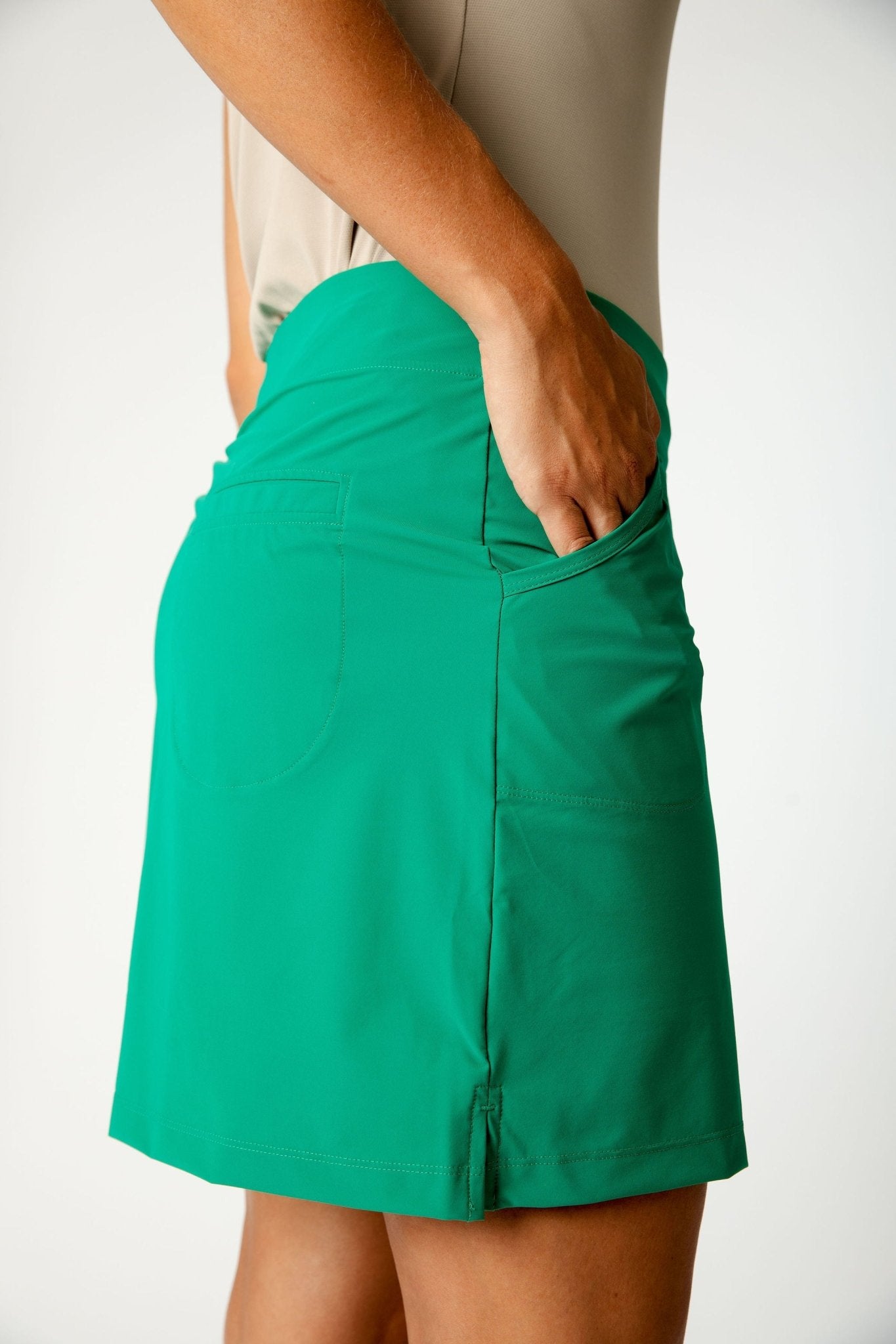 UV Staples 18" Green Golf Skort with Pockets by Sofibella, side view