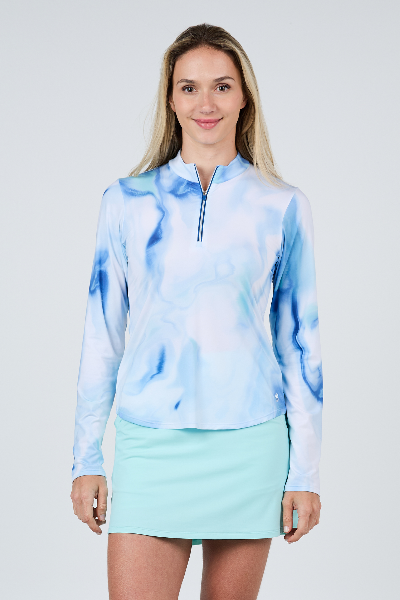 Didem Half-Zip Women’s Long Sleeve Tennis Top by Sofibella - front view on model