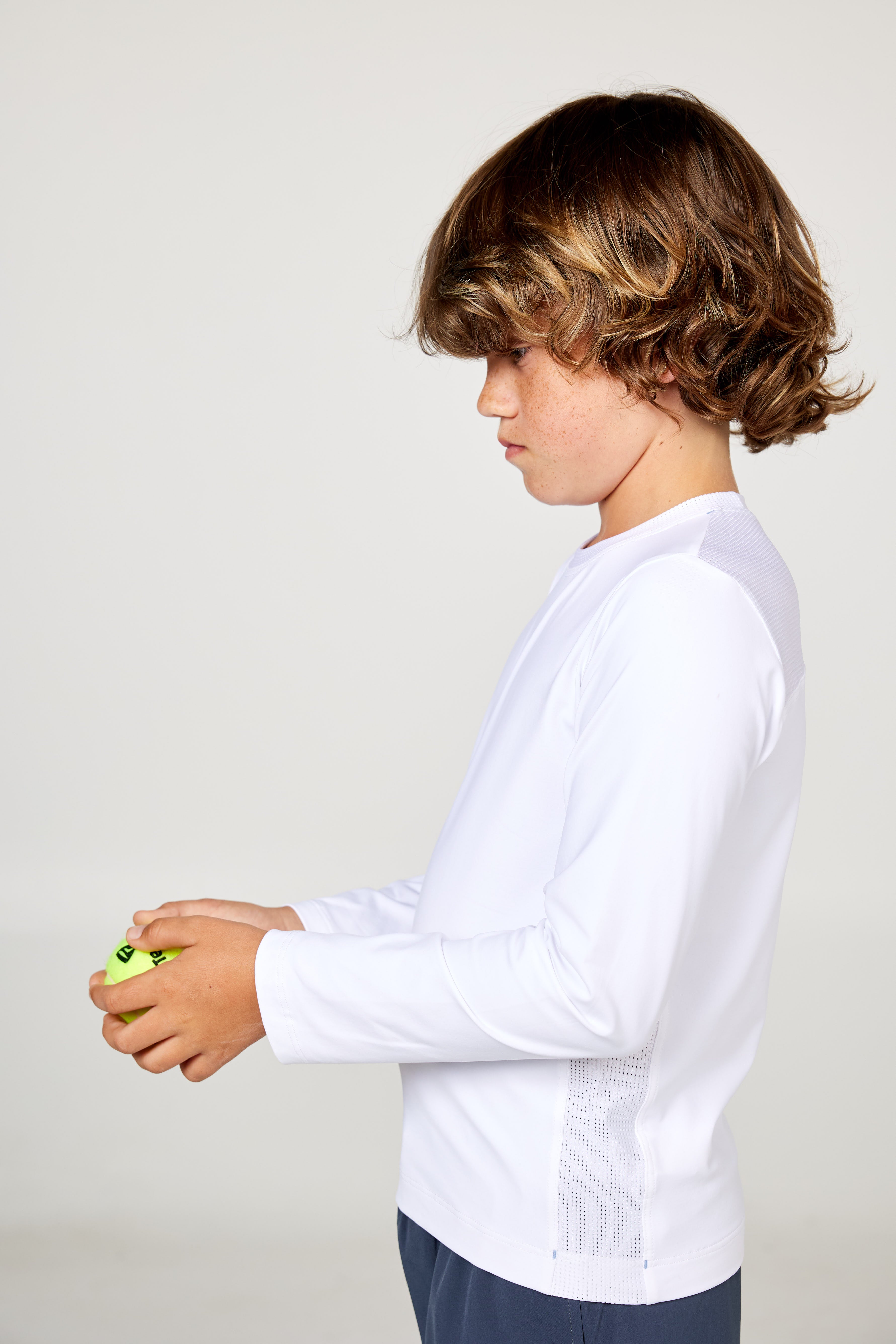 Perfect Volley Boy's White Long Sleeve Tennis Top by Sofibella, side view