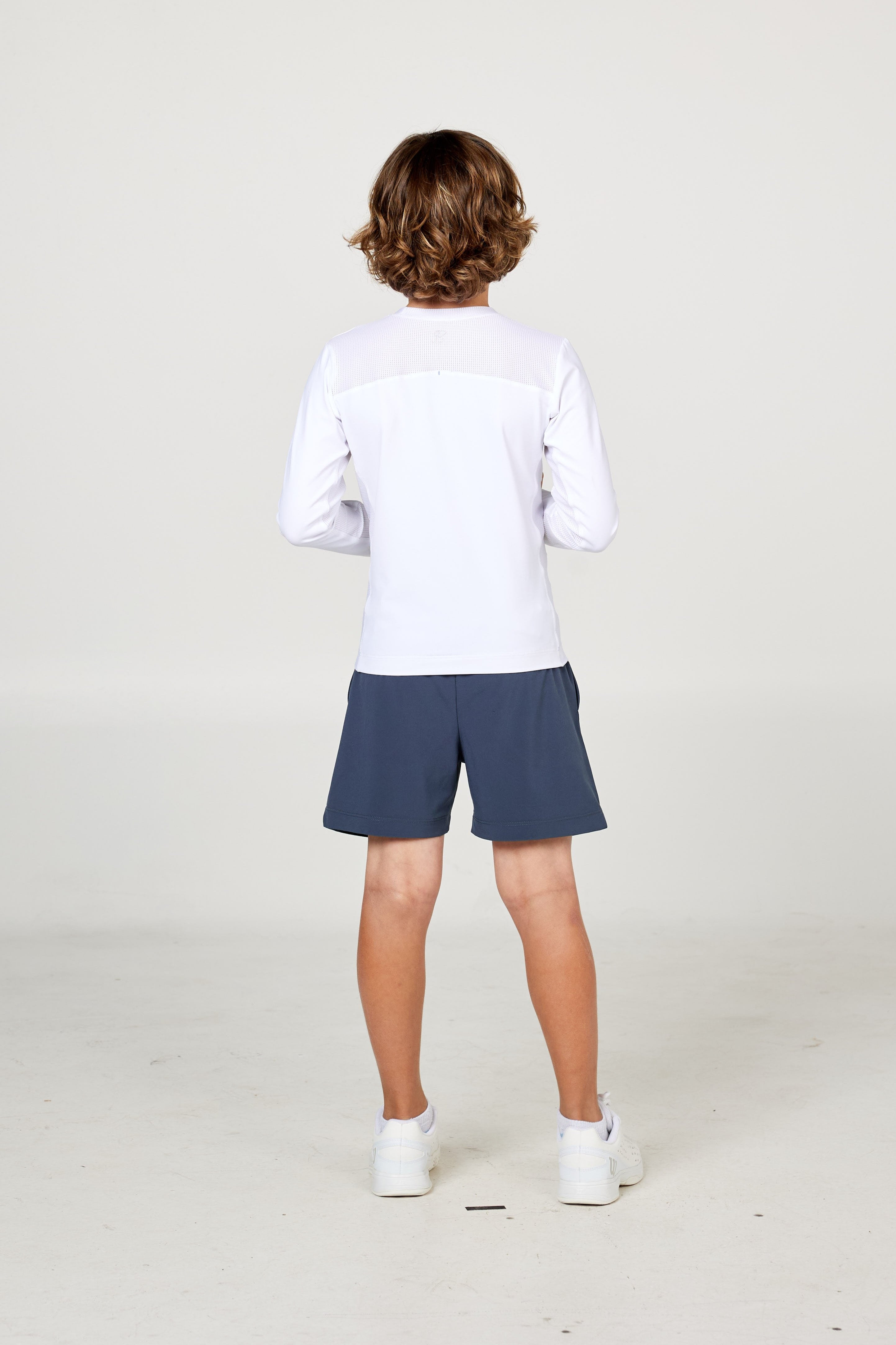 Perfect Volley Charcoal Boys' Tennis Shorts by Sofibella, back view