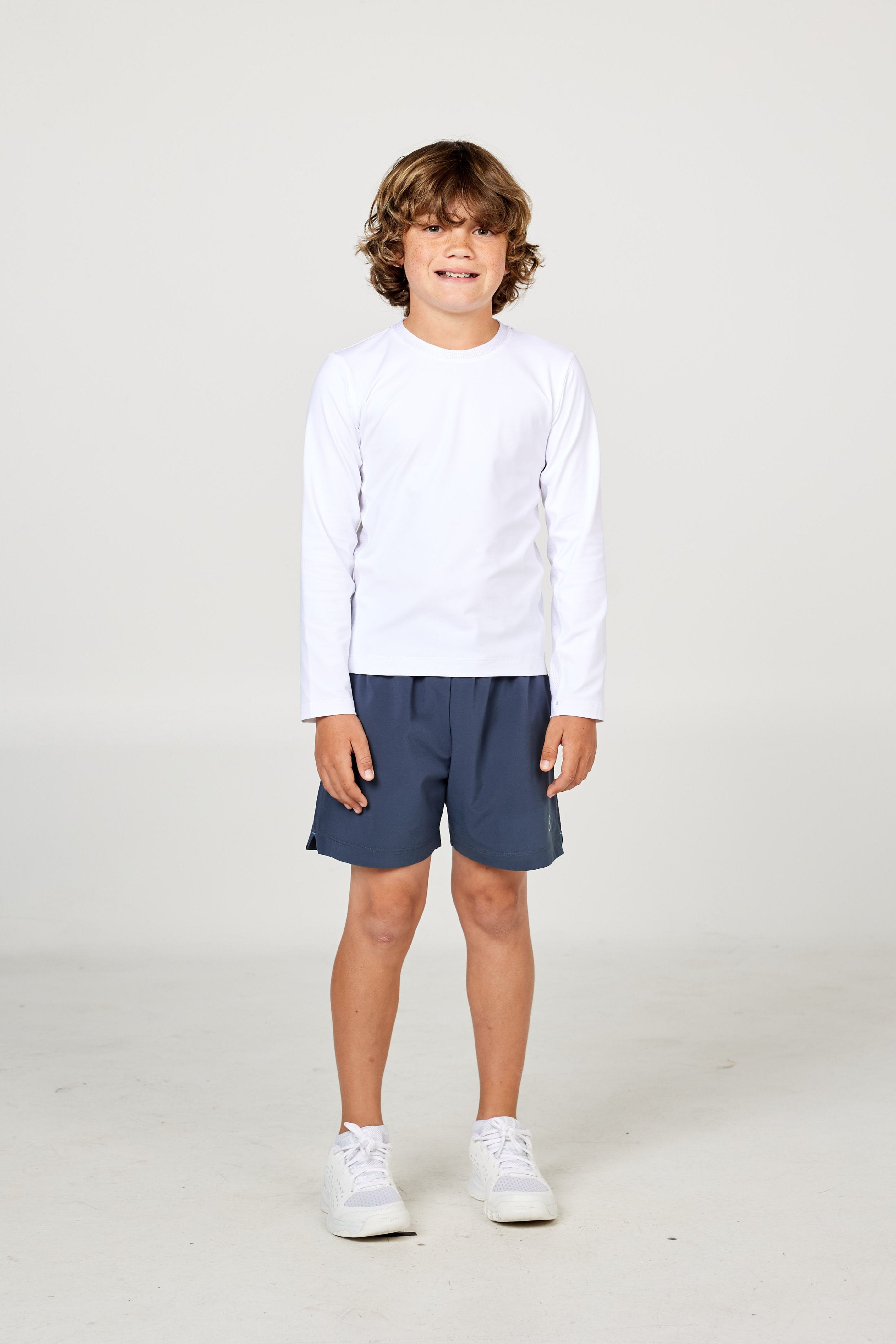 Perfect Volley Boy's White Long Sleeve Tennis Top by Sofibella, front view