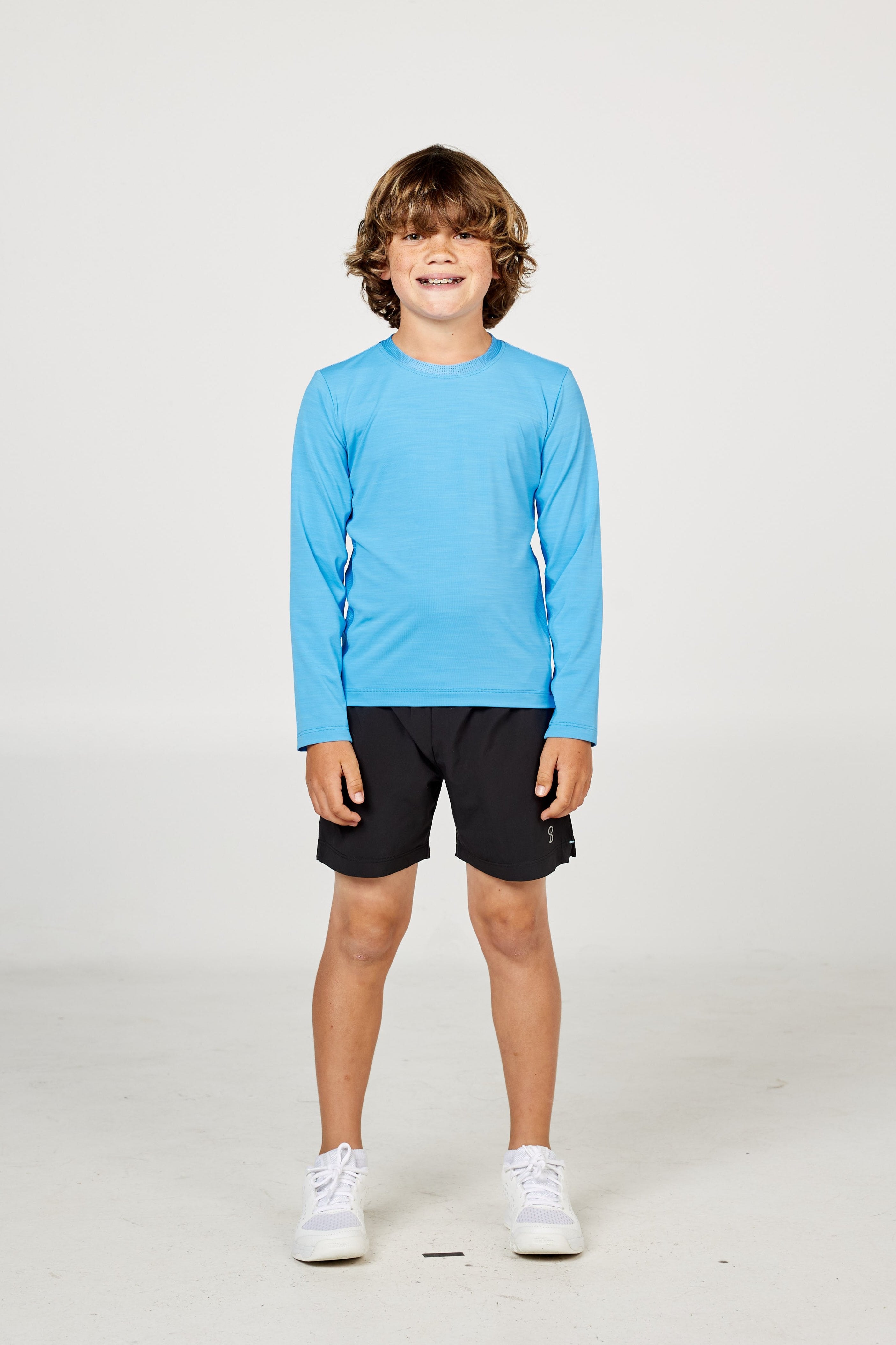 Perfect Volley Boy's Turquoise Long Sleeve Tennis Top by Sofibella, front view