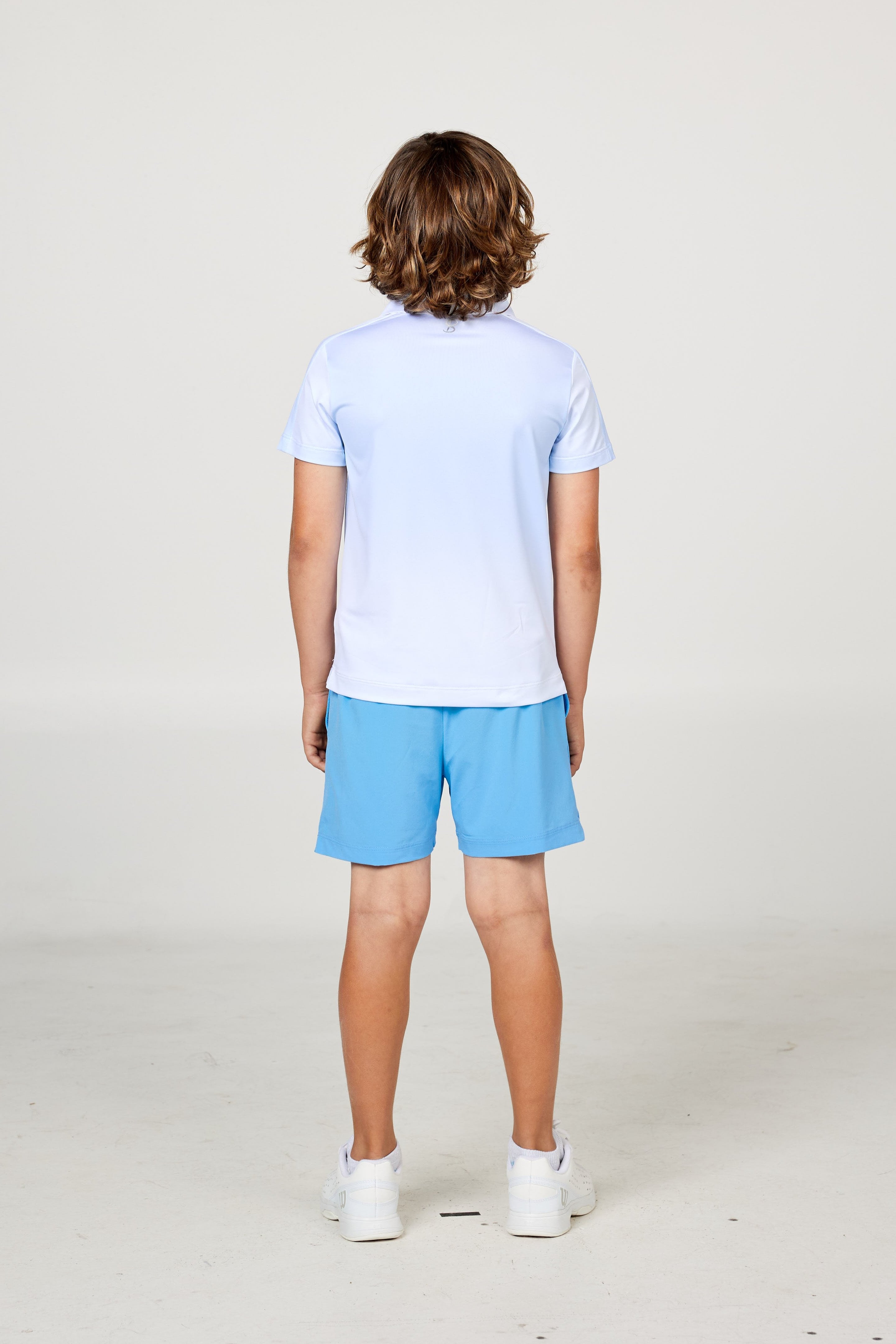 Perfect Volley Turquoise Boys' Tennis Shorts by Sofibella, back view