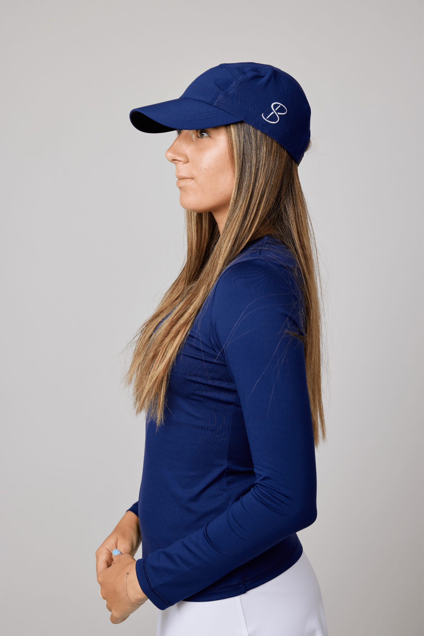 Navy Tennis Snap Cap with UV Protection by Sofibella, side view