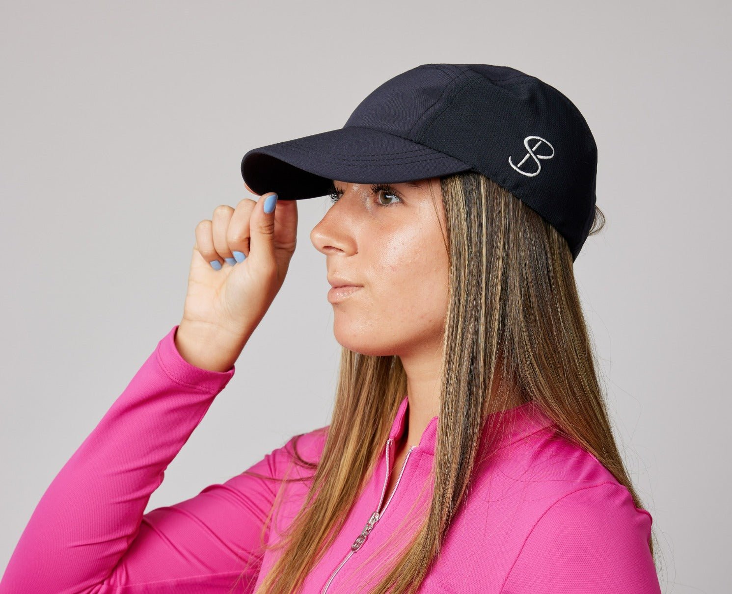 Black Tennis Snap Cap with UV Protection by Sofibella, side view