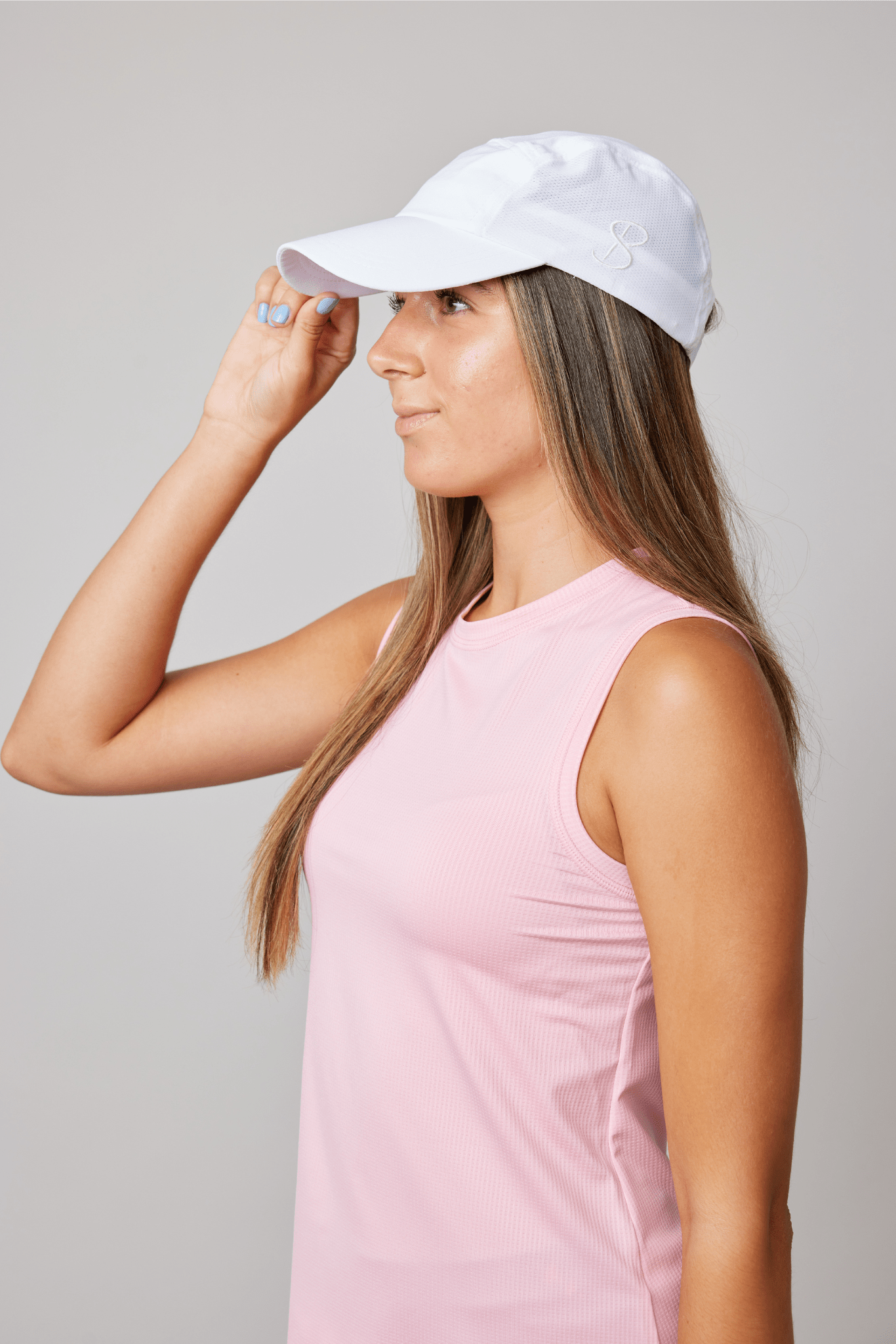 White Tennis Snap Cap with UV Protection by Sofibella, side view