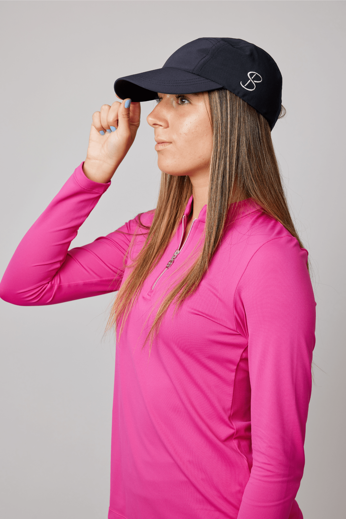 Black Tennis Snap Cap with UV Protection by Sofibella, side view