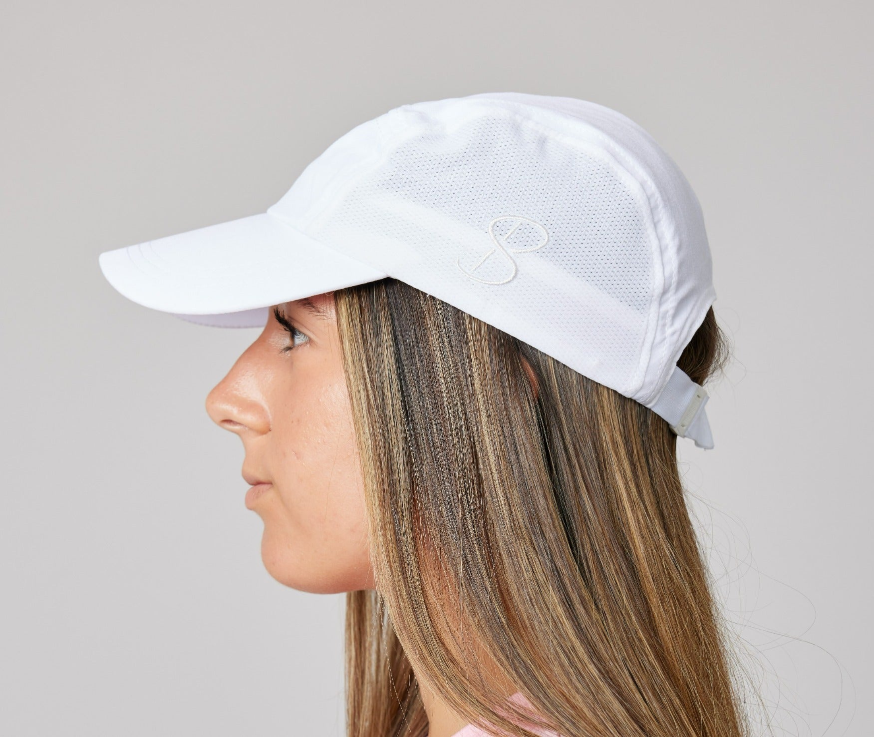 White Tennis Snap Cap with UV Protection by Sofibella, side view