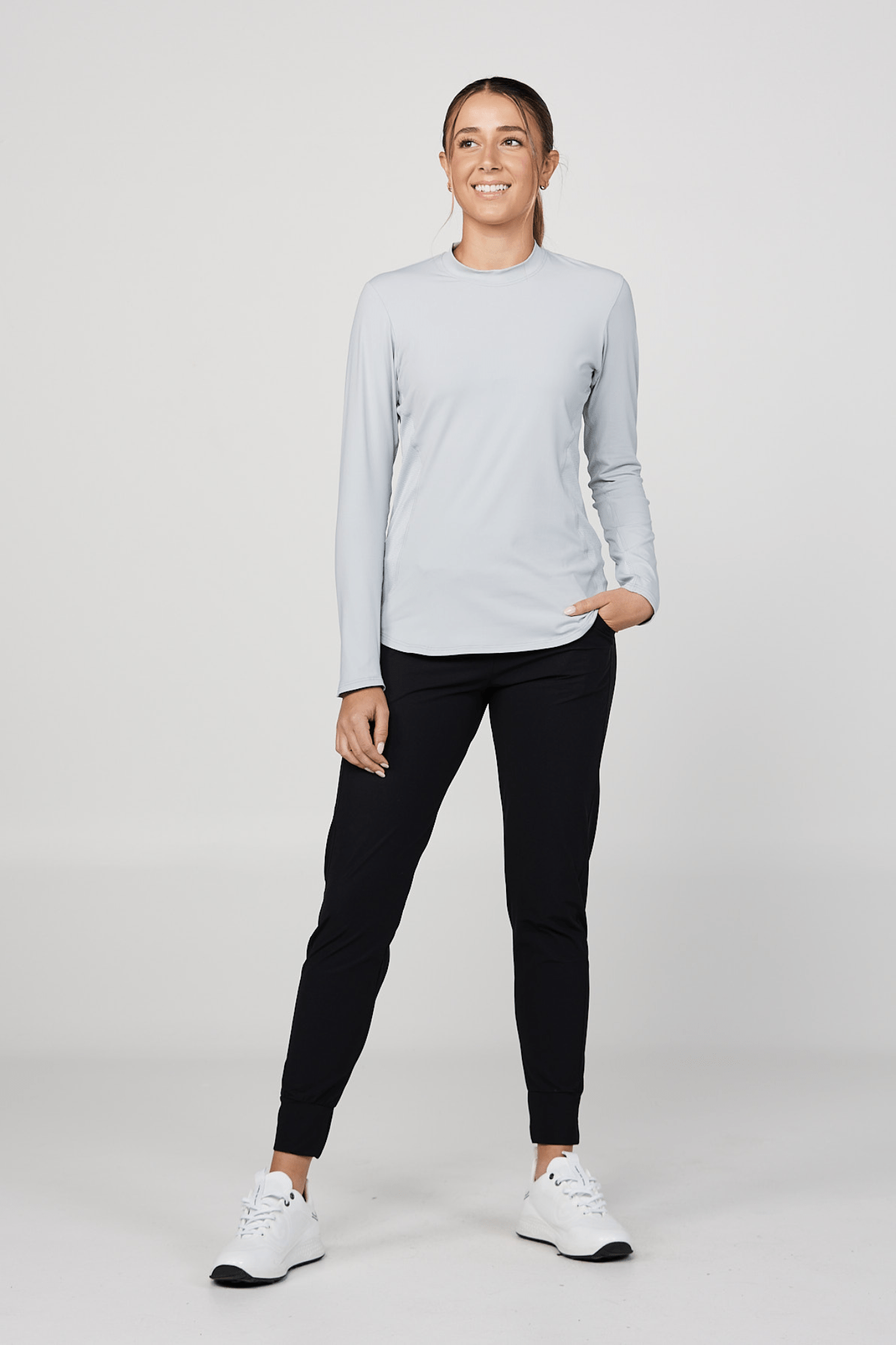 Sun Protection Grey Long Sleeve Tennis Top by Sofibella, front view