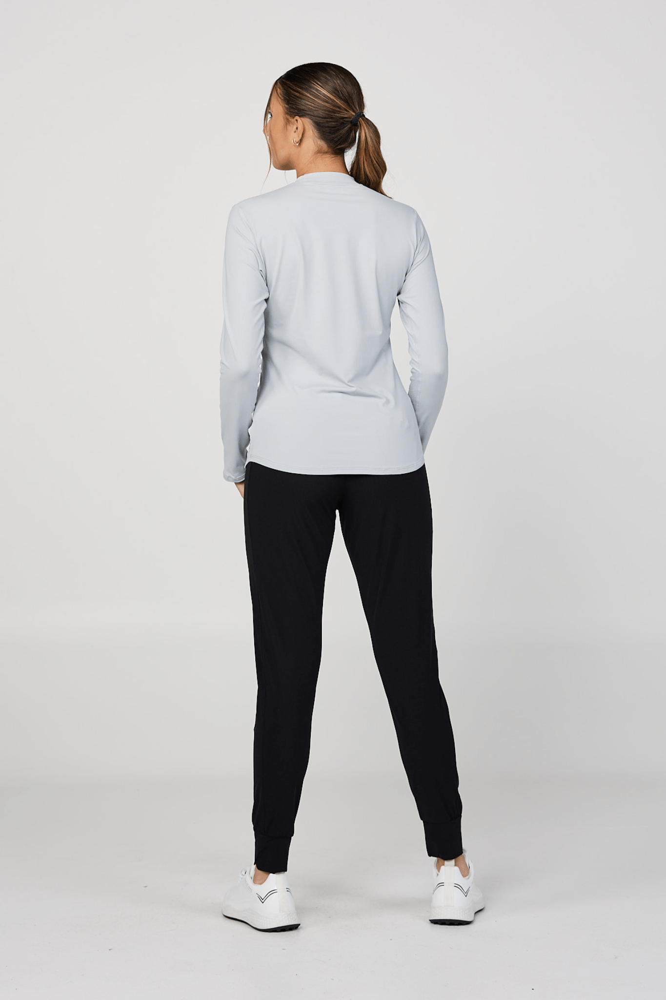 Sun Protection Grey Long Sleeve Tennis Top by Sofibella, back view