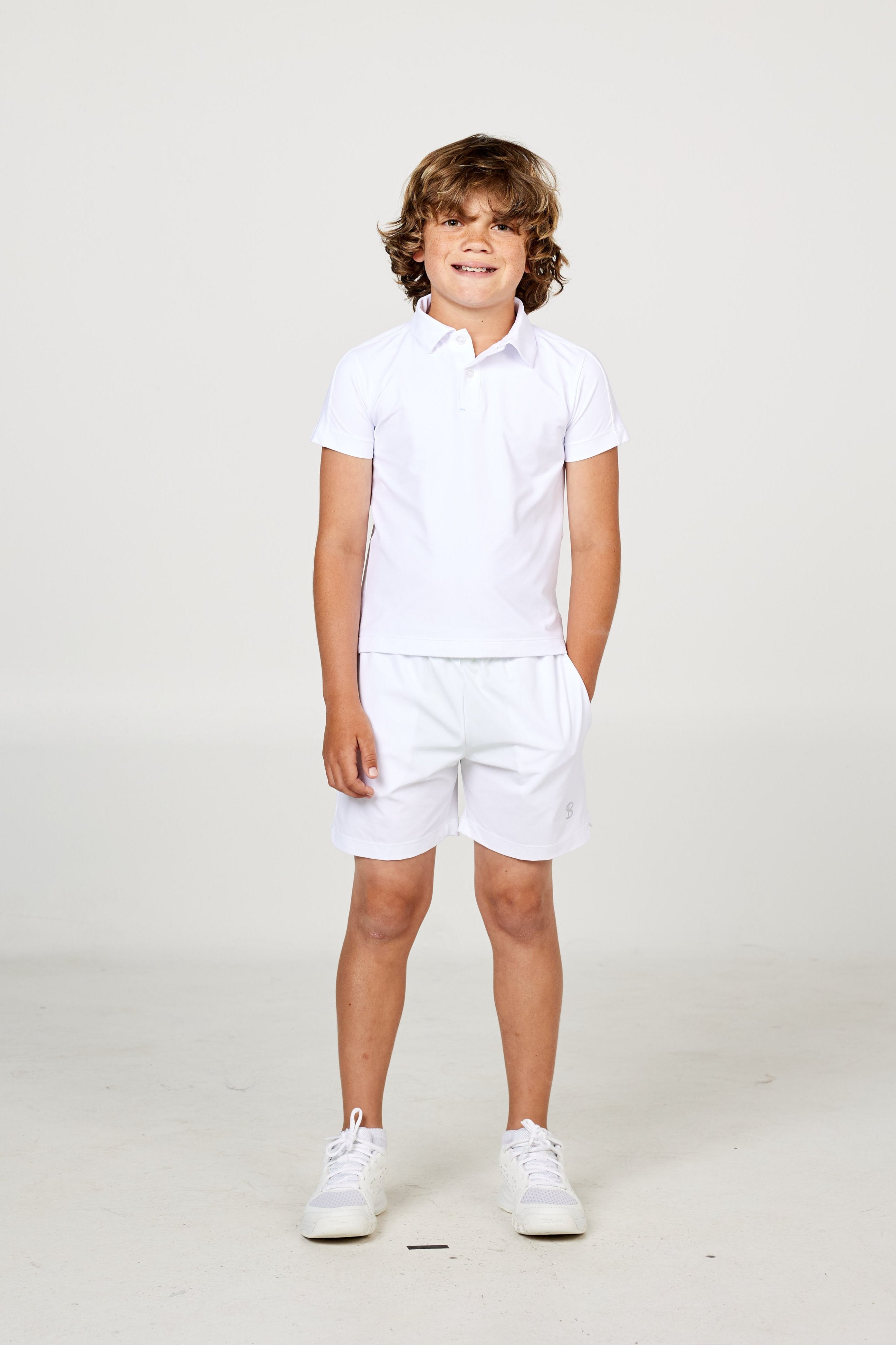 Perfect Volley White Boy's Short Sleeve Polo  Tennis Top by Sofibella, front view