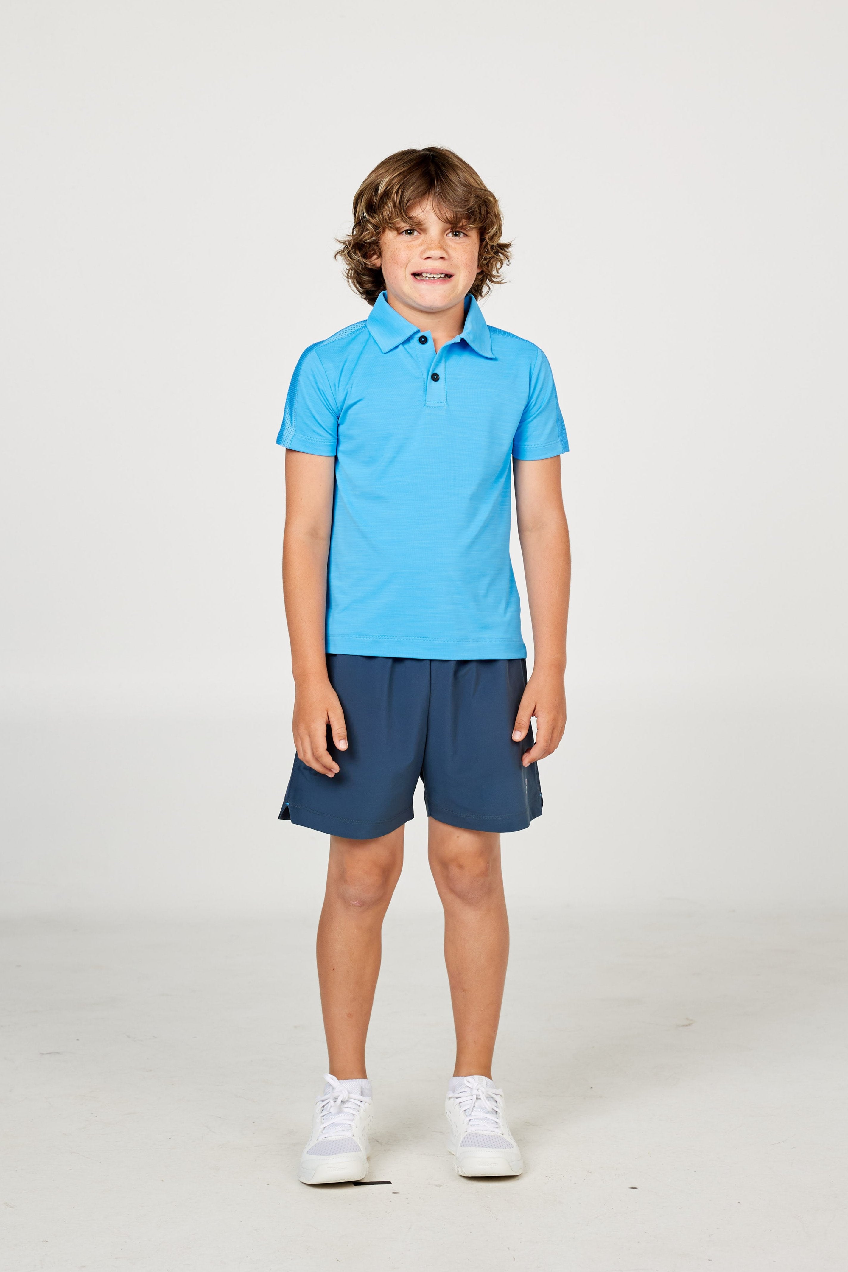Perfect Volley Turquoise Boy's Short Sleeve Polo  Tennis Top by Sofibella, front view