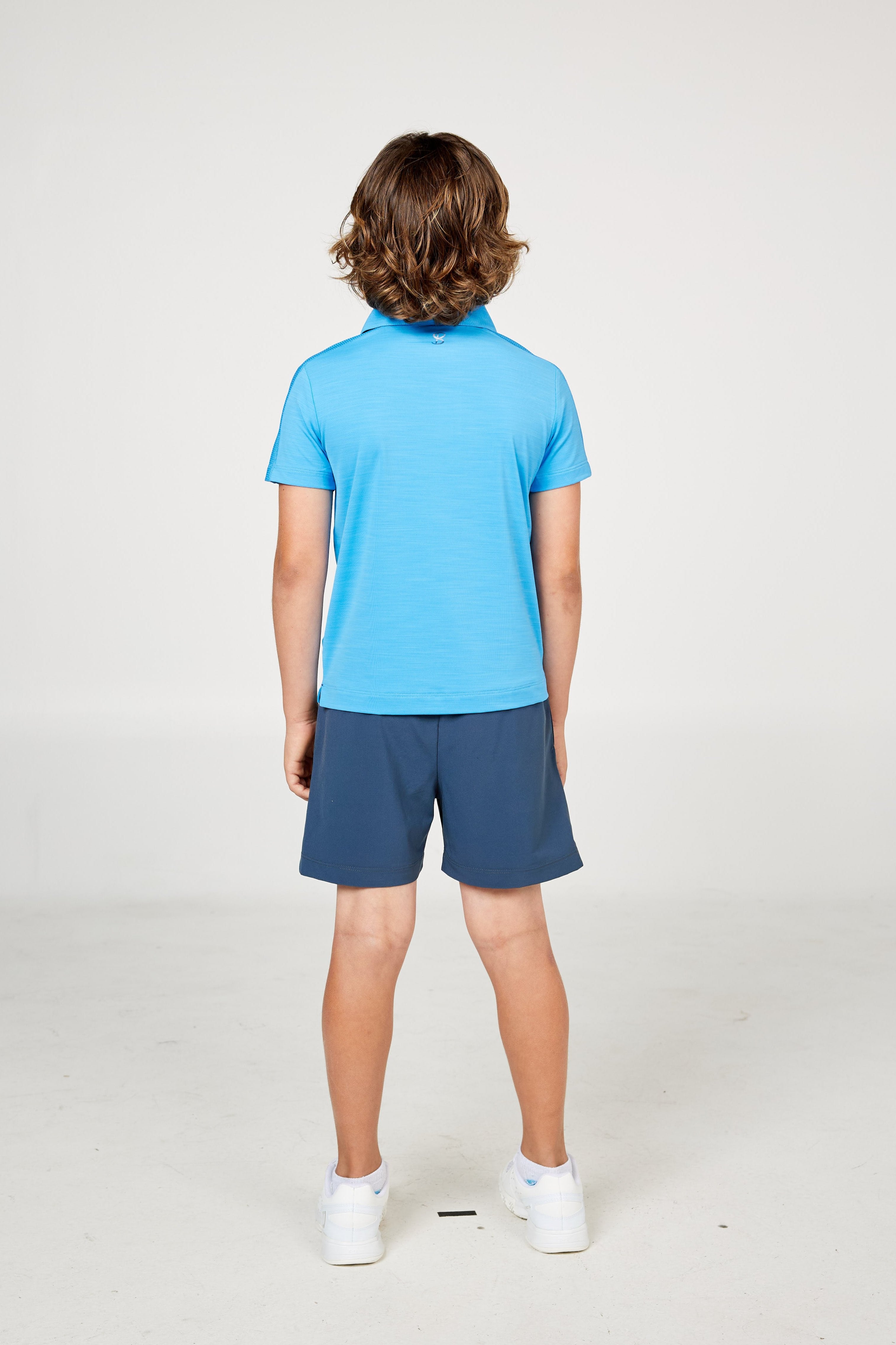 Perfect Volley Turquoise Boy's Short Sleeve Polo  Tennis Top by Sofibella, back view