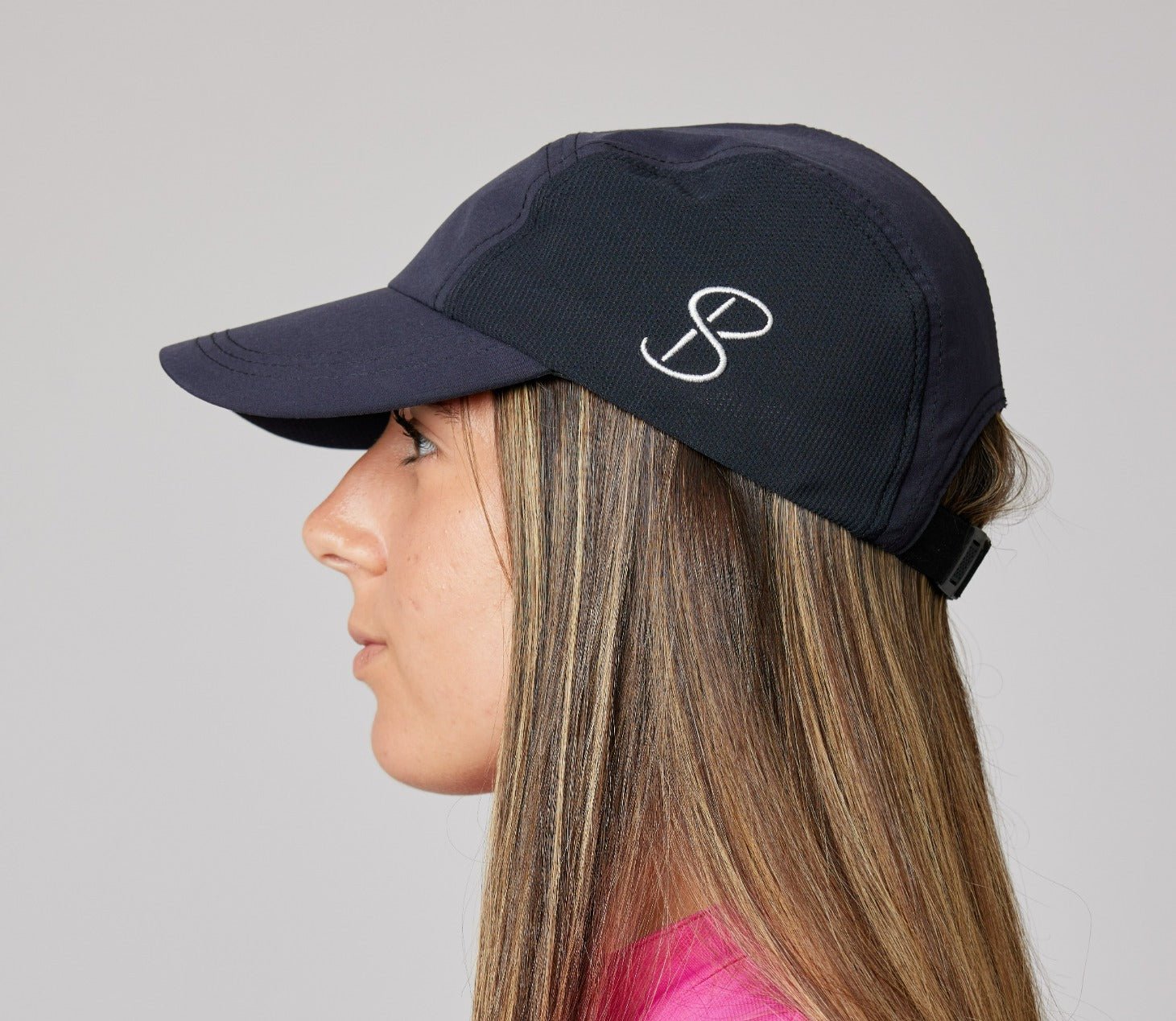 Black Tennis Snap Cap with UV Protection by  Sofibella, side view