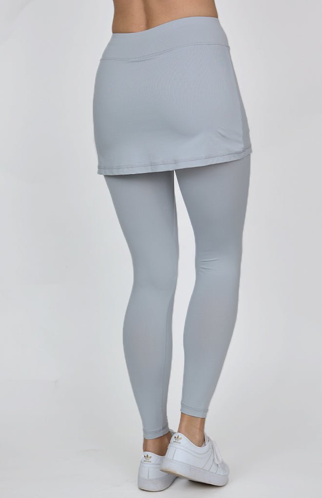 Grey Warmer Long Leggings with Short Tennis Skort by Sofibella, back view