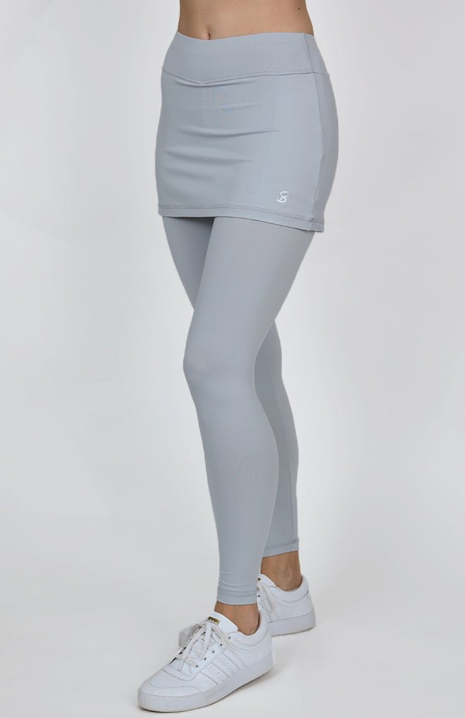 Grey Warmer Long Leggings with Short Tennis Skort by Sofibella, front view